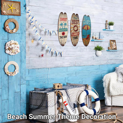 Wooden Surfboard Wall Sign 3PCS Vintage Beach Quote Coastal Decor Hanging Set