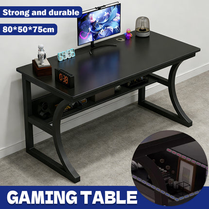 Black Desktop Computer Table 80cm with Open Shelf Cable Hole for Home Office