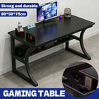 Black Desktop Computer Table 80cm with Open Shelf Cable Hole for Home Office