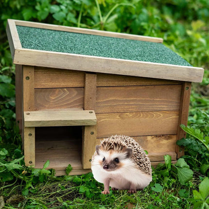 Outdoor Wooden Hedgehog House with Felt Roof - Garden Small Animal Shelter