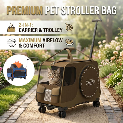 Rolling Pet Carrier Bag with Wheels Coffee or Blue