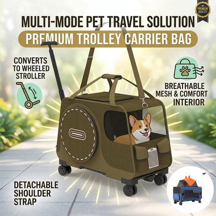 Rolling Pet Carrier Bag with Wheels Coffee or Blue