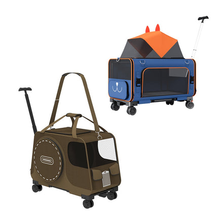 Rolling Pet Carrier Bag with Wheels Coffee or Blue