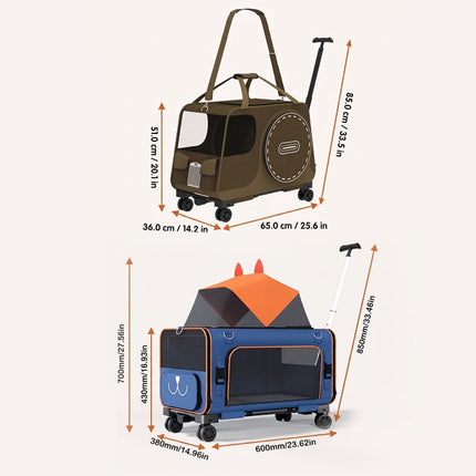 Rolling Pet Carrier Bag with Wheels Coffee or Blue