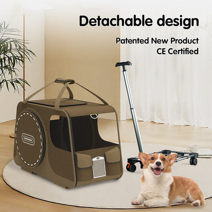 Rolling Pet Carrier Bag with Wheels Coffee or Blue