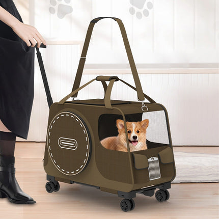 Rolling Pet Carrier Bag with Wheels Coffee or Blue
