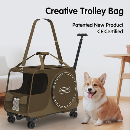Rolling Pet Carrier Bag with Wheels Coffee or Blue
