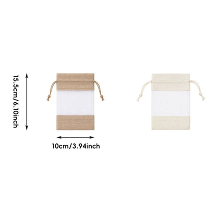 Linen Mesh Drawstring Bags 20 Pack 10x15.5cm Beige Brown