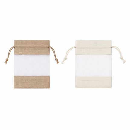 Linen Mesh Drawstring Bags 20 Pack 10x15.5cm Beige Brown