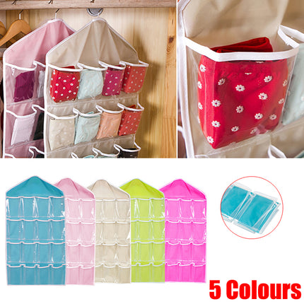 16 Pockets Hanging Wardrobe Storage Organizer Bag for Socks and Underwear