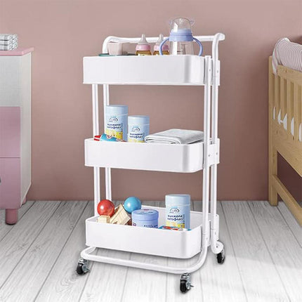 3Tier Trolley Shelf Organiser with Wheels Removable Storage Cart for Home Office