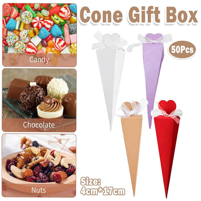 Cone Candy Boxes 50pcs Ice Cream Shape Gift Boxes Party Favour Treat Packaging