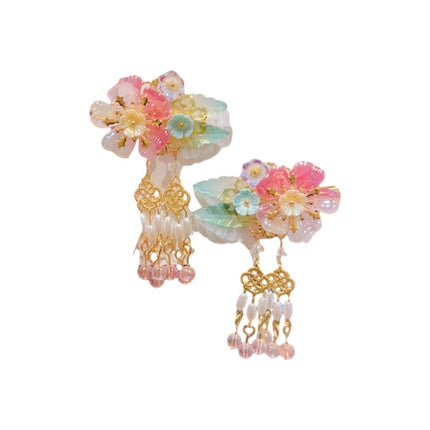2Pcs Hanfu Flower Hair Clip Pearl Tassel Butterfly Hairpin Female/Children Party - Aimall