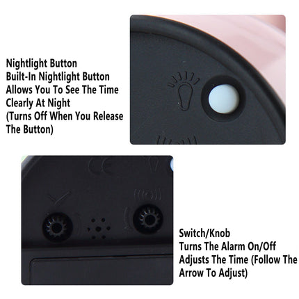 Simple Quiet Metal Alarm Clock with Night Light Battery-powered for Home Bedroom