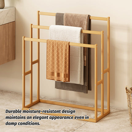 Bamboo Floor Standing Towel Rack Durable Space Saving for Bathroom Bedroom Use