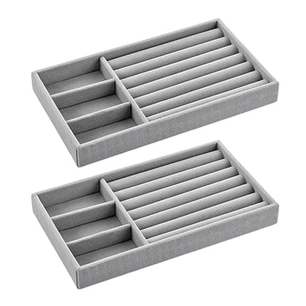 2PCS Makeup Organizer Jewelry Storage Tray Earrings Rings Bracelets Display Box