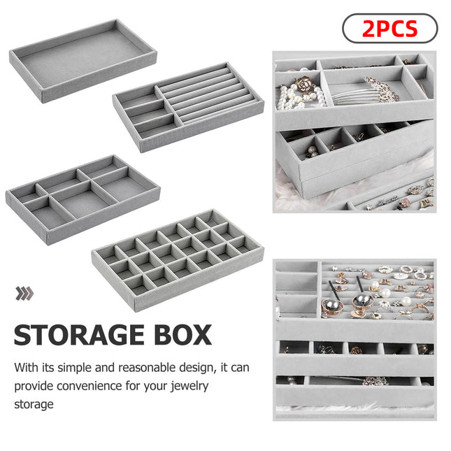 2PCS Makeup Organizer Jewelry Storage Tray Earrings Rings Bracelets Display Box