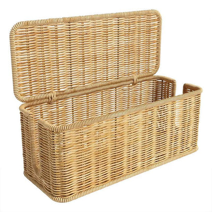 Desktop Cable Management Box with Cover Rattan Style Power Cord Organizer Case
