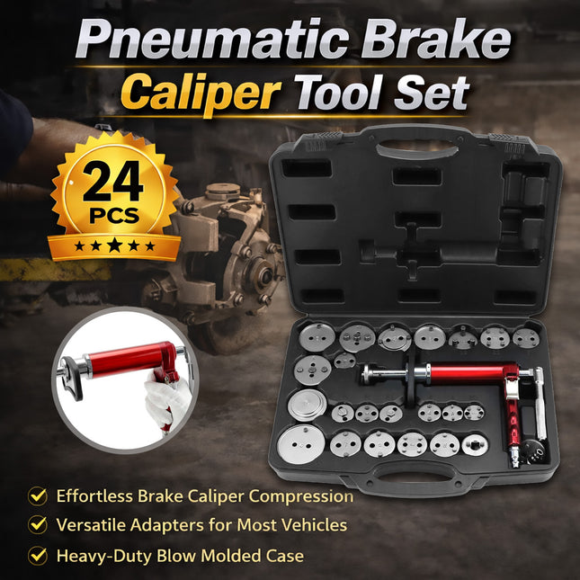 Pneumatic Brake Caliper Tool Set 24pcs Air Operated Compressor Kit Garage Duty
