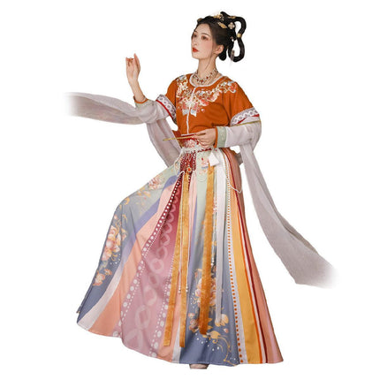 Hanfu Female Chinese Style Waisted Three-Piece Dress Spring Summer Colourful