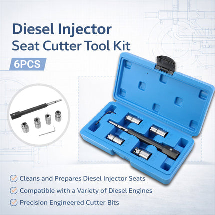 Diesel Injector Seat Cleaning Tool Set 6pcs Reamer Kit for Engine Service Truck