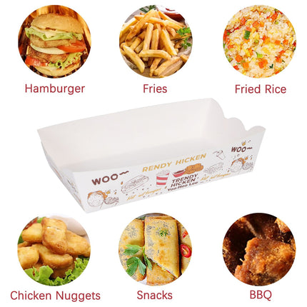 100pcs Paper Food Trays Large Disposable Boats for Hot Dog Taco Nacho Party Use