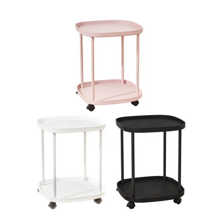 2 Tier Mobile Side Table Coffee Table with Storage Shelf Living Room Furniture