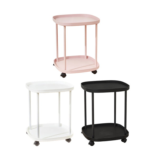 2 Tier Mobile Side Table Coffee Table with Storage Shelf Living Room Furniture