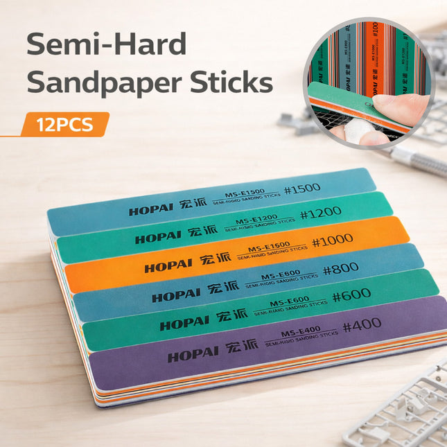 12PCS Semi Rigid Sandpaper Bar Polishing Grinding Stick Metal Wood Detail Use