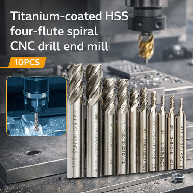 10Pcs HSS Straight Shank 4Flute Milling Cutter Set Metal Cutting Precision Tool