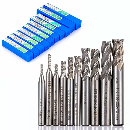 10Pcs HSS Straight Shank 4Flute Milling Cutter Set Metal Cutting Precision Tool
