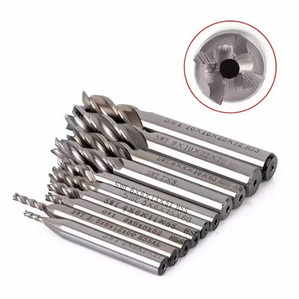 10Pcs HSS Straight Shank 4Flute Milling Cutter Set Metal Cutting Precision Tool