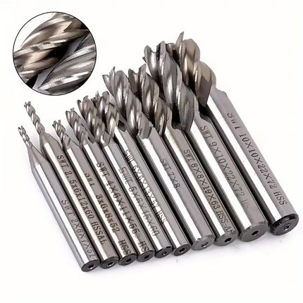 10Pcs HSS Straight Shank 4Flute Milling Cutter Set Metal Cutting Precision Tool