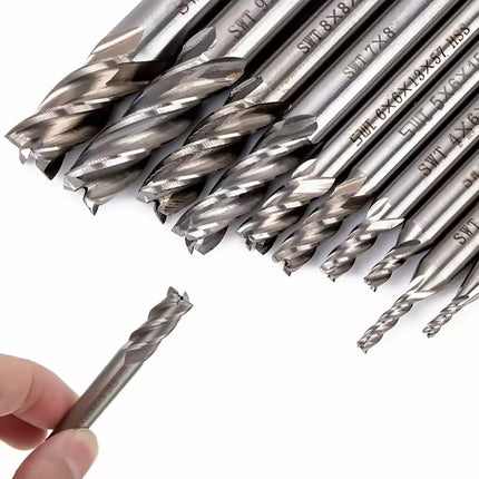 10Pcs HSS Straight Shank 4Flute Milling Cutter Set Metal Cutting Precision Tool