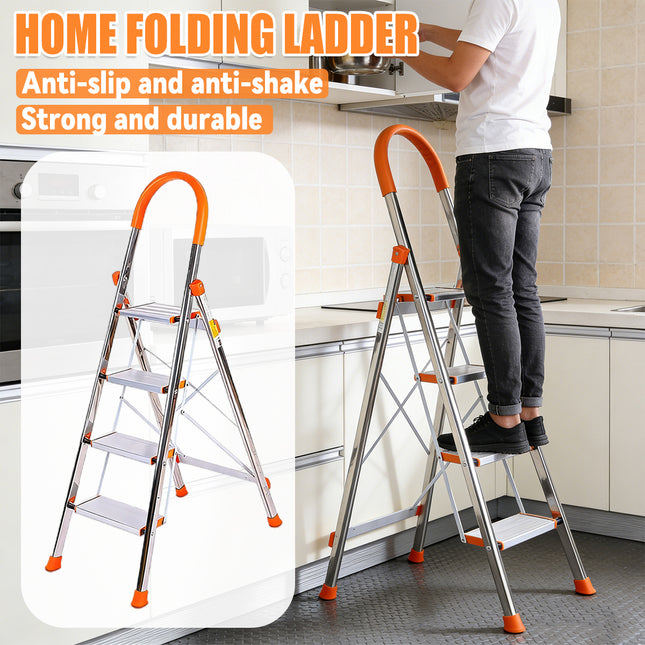 4 Step Home Folding Ladder Anti-Slip Anti-Shake Strong Load Capacity Sturdy