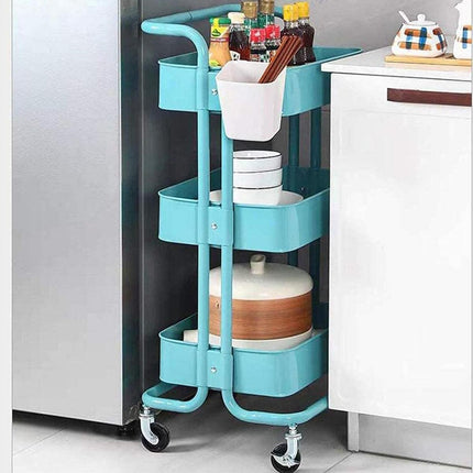 3Tier Trolley Shelf Organiser with Wheels Removable Storage Cart for Home Office