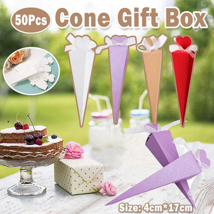 Cone Candy Boxes 50pcs Ice Cream Shape Gift Boxes Party Favour Treat Packaging