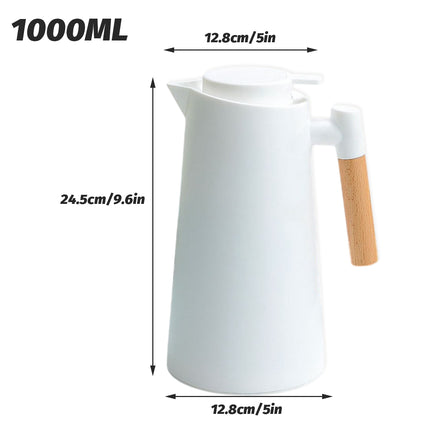 1000ml Glass Liner Vacuum Insulated Coffee Pot with Wooden Handle