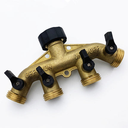 4Way Solid Brass Hose Splitter Quick Connector Shut Off Valves 3-4 Tap Outlet