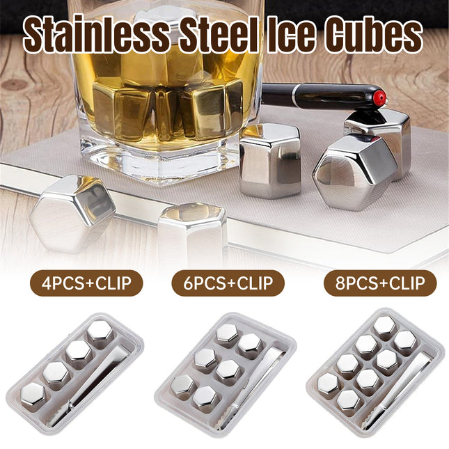 Stainless Steel Ice Cubes with Tongs Reusable for Wine Drinks Keep Cold
