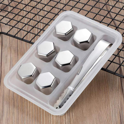 Stainless Steel Ice Cubes with Tongs Reusable for Wine Drinks Keep Cold