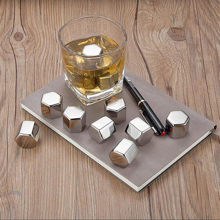 Stainless Steel Ice Cubes with Tongs Reusable for Wine Drinks Keep Cold