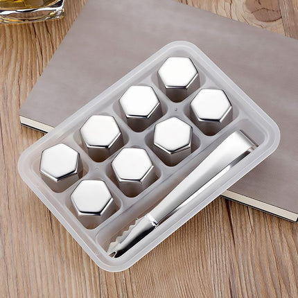 Stainless Steel Ice Cubes with Tongs Reusable for Wine Drinks Keep Cold