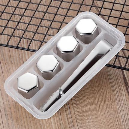 Stainless Steel Ice Cubes with Tongs Reusable for Wine Drinks Keep Cold