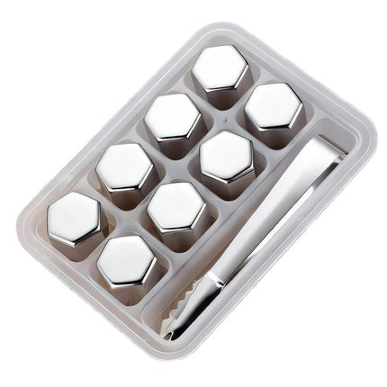 Stainless Steel Ice Cubes with Tongs Reusable for Wine Drinks Keep Cold