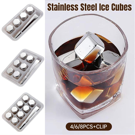 Stainless Steel Ice Cubes with Tongs Reusable for Wine Drinks Keep Cold