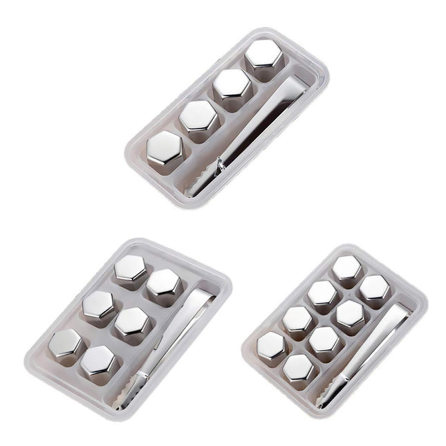 Stainless Steel Ice Cubes with Tongs Reusable for Wine Drinks Keep Cold