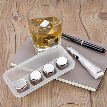 Stainless Steel Ice Cubes with Tongs Reusable for Wine Drinks Keep Cold