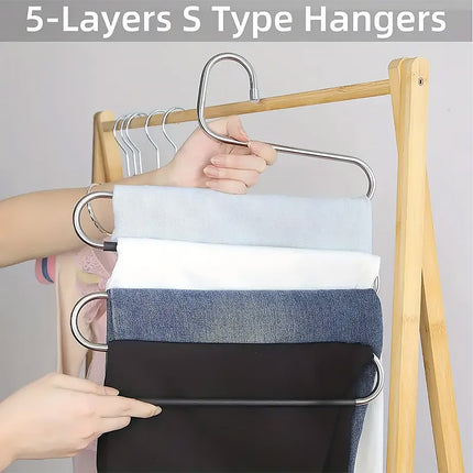 Clothes Hanger 4pcs S Shape Non Slip Multi Layer Trousers Rack Closet Organiser