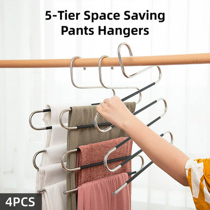 Clothes Hanger 4pcs S Shape Non Slip Multi Layer Trousers Rack Closet Organiser